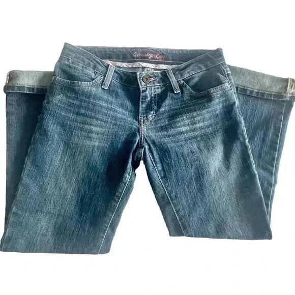 Y2K American Eagle Limited Blue Issue Cropped Jeans Women’s 2 Reg Pink Stitch - Picture 8 of 14